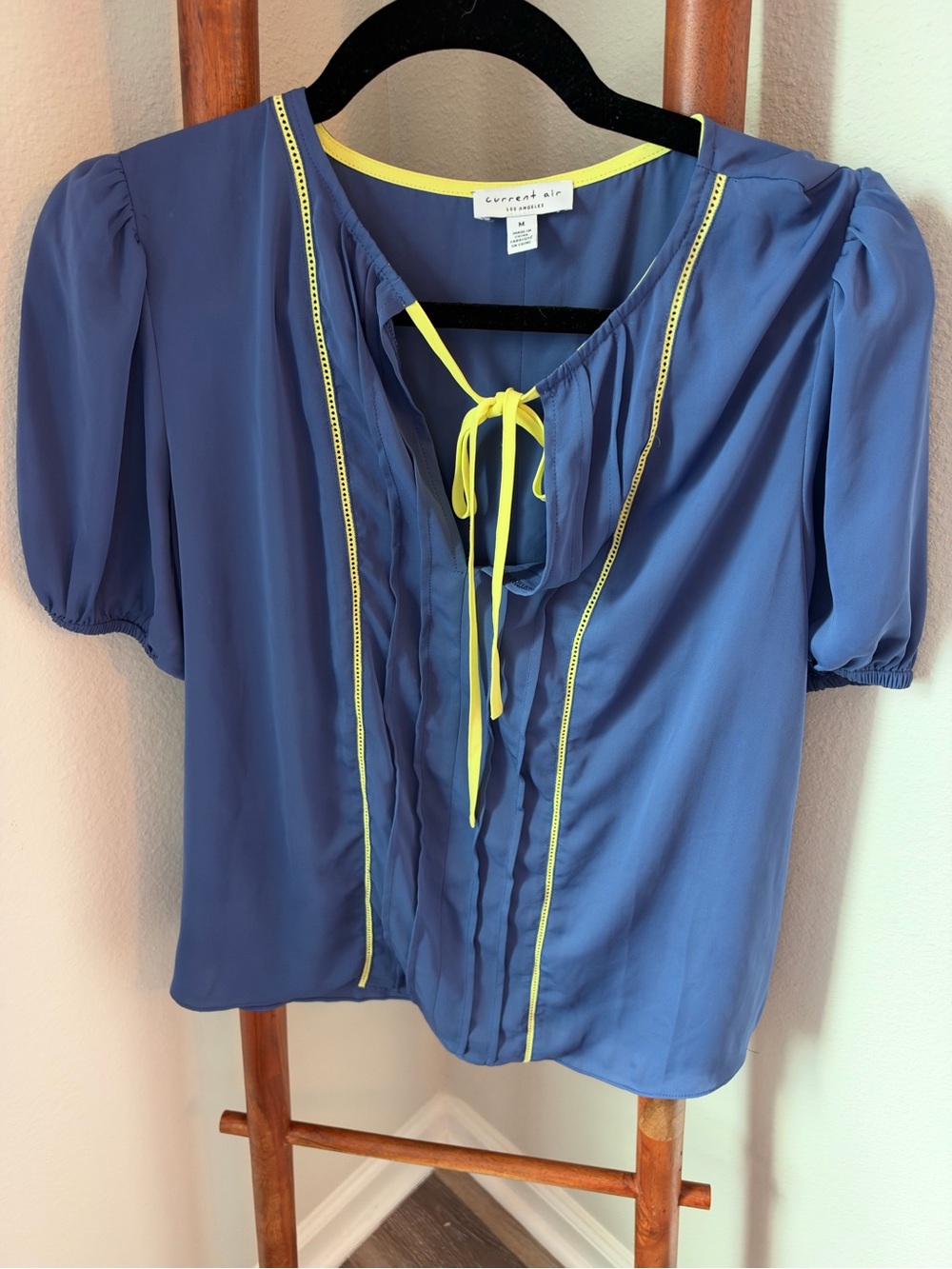 Current Air Blue Blouse with Yellow Trim and Tie